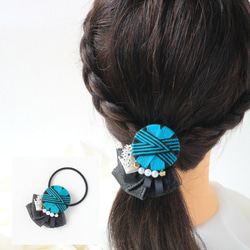 ヘアゴム 緑 黒 糸ボタンリボン シンプル プレゼント 母の日 プチギフト ギフト オフィス 大人可愛い まとめ髪 3枚目の画像