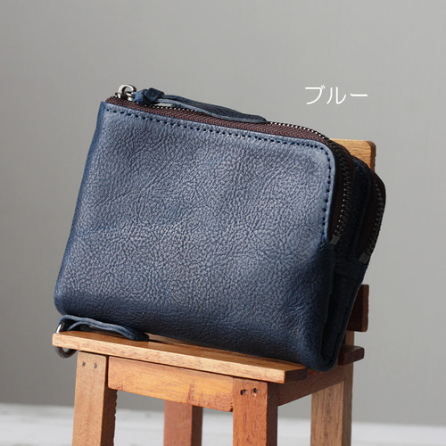 ダブルウォレット 二つ折り財布 小銭入れ2つ 仕切り 家計管理財布