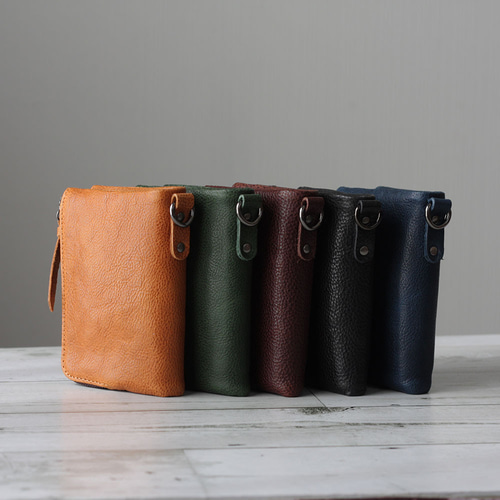ハンドメイド　本革　ダブルホック　二つ折り財布 Amazon | [LAST Drip Designs] 二つ折り財布 本革 ベルトホック 小銭