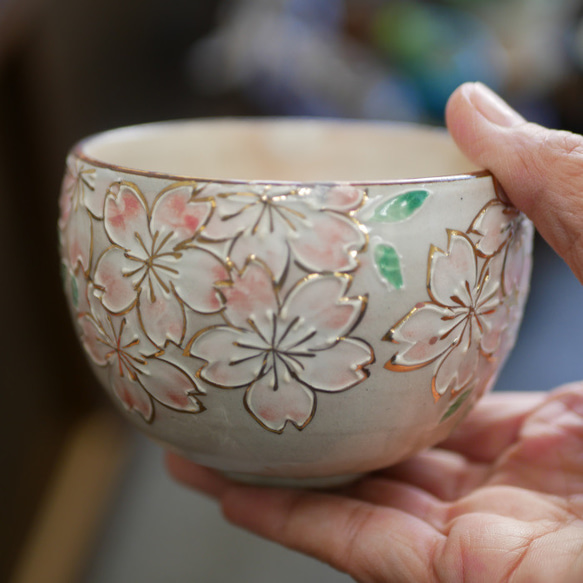 京焼・清水焼 【平安 助田正山】 桜小紋湯呑 桜詰 花模様の名人 希少