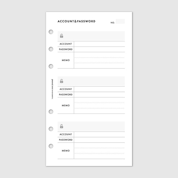 システム手帳リフィル《バイブルサイズ》アカウント＆パスワード管理リストのリフィル【CBBI_CL22】 4枚目の画像