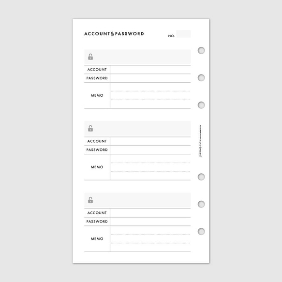 システム手帳リフィル《バイブルサイズ》アカウント＆パスワード管理リストのリフィル【CBBI_CL22】 3枚目の画像