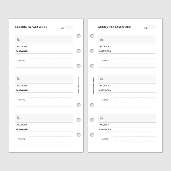 システム手帳リフィル《バイブルサイズ》アカウント＆パスワード管理リストのリフィル【CBBI_CL22】 2枚目の画像