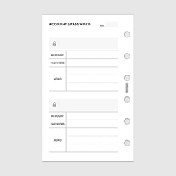 システム手帳リフィル《ミニ6サイズ》アカウント＆パスワード管理リストのリフィル【CBMI_CL22】 2枚目の画像