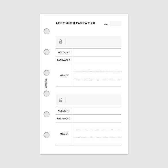 システム手帳リフィル《ミニ6サイズ》アカウント＆パスワード管理リストのリフィル【CBMI_CL22】 3枚目の画像