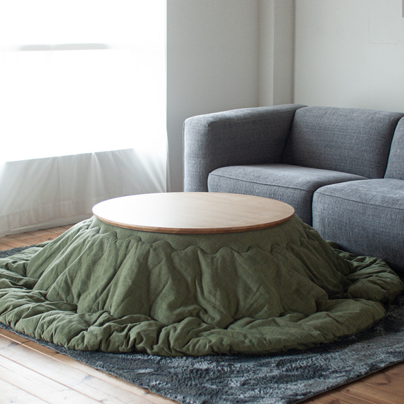 オーク材のラウンドこたつ / こたつ単体［90cm] フラットヒーター 節電 テーブル 日本製 テーブル 日本製 1時間の電気量 ＋4