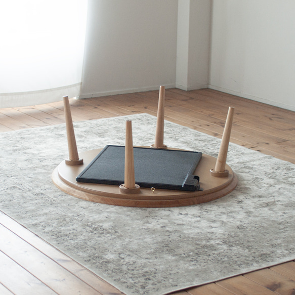 オーク材のラウンドこたつ / こたつ単体［90cm] フラットヒーター 節電 テーブル 日本製 テーブル 日本製 1時間の電気量 ＋4