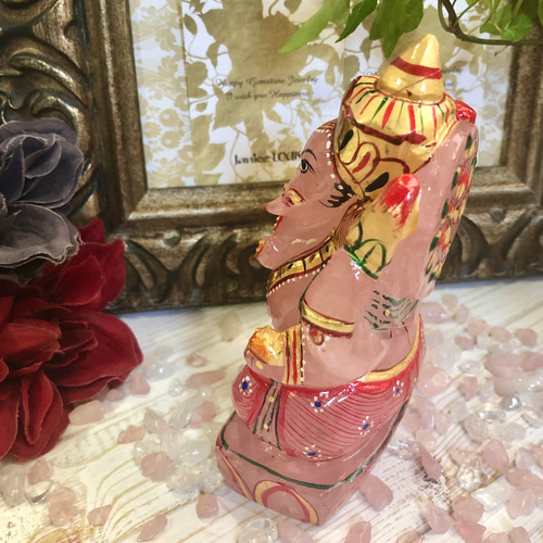 ガネーシャ神像 A《夢を叶える象》ローズクォーツ 555.5g その他置物