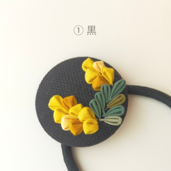 ミモザのヘアゴム（ブローチ、ポニーフック、帯飾り）✢つまみ細工✢ 2枚目の画像