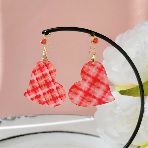 無敵の可愛さ♡チェック柄ハートのピアス フックピアス 大ぶり  