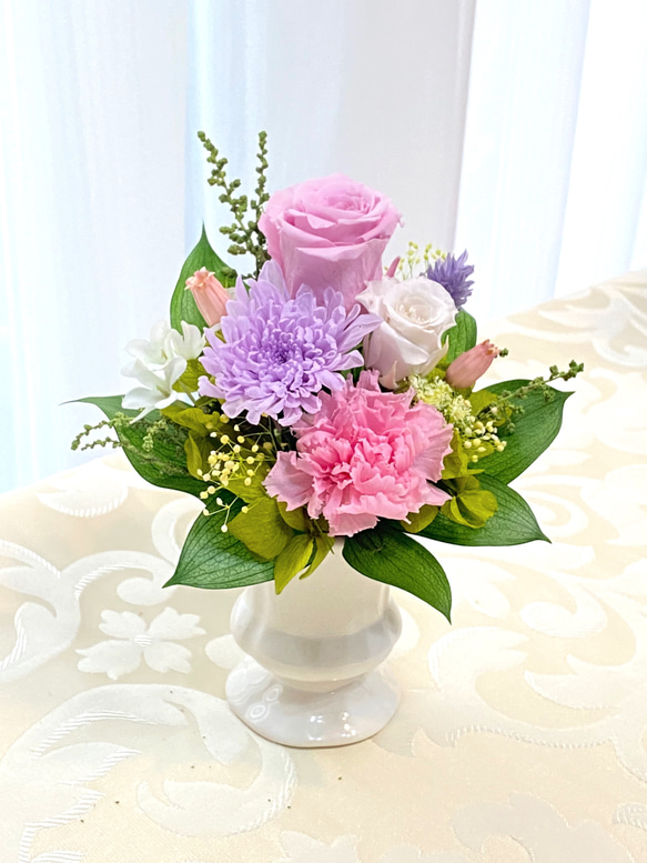 小ぶりなサイズの仏花(高さ15cm)〜ピンク 2枚目の画像