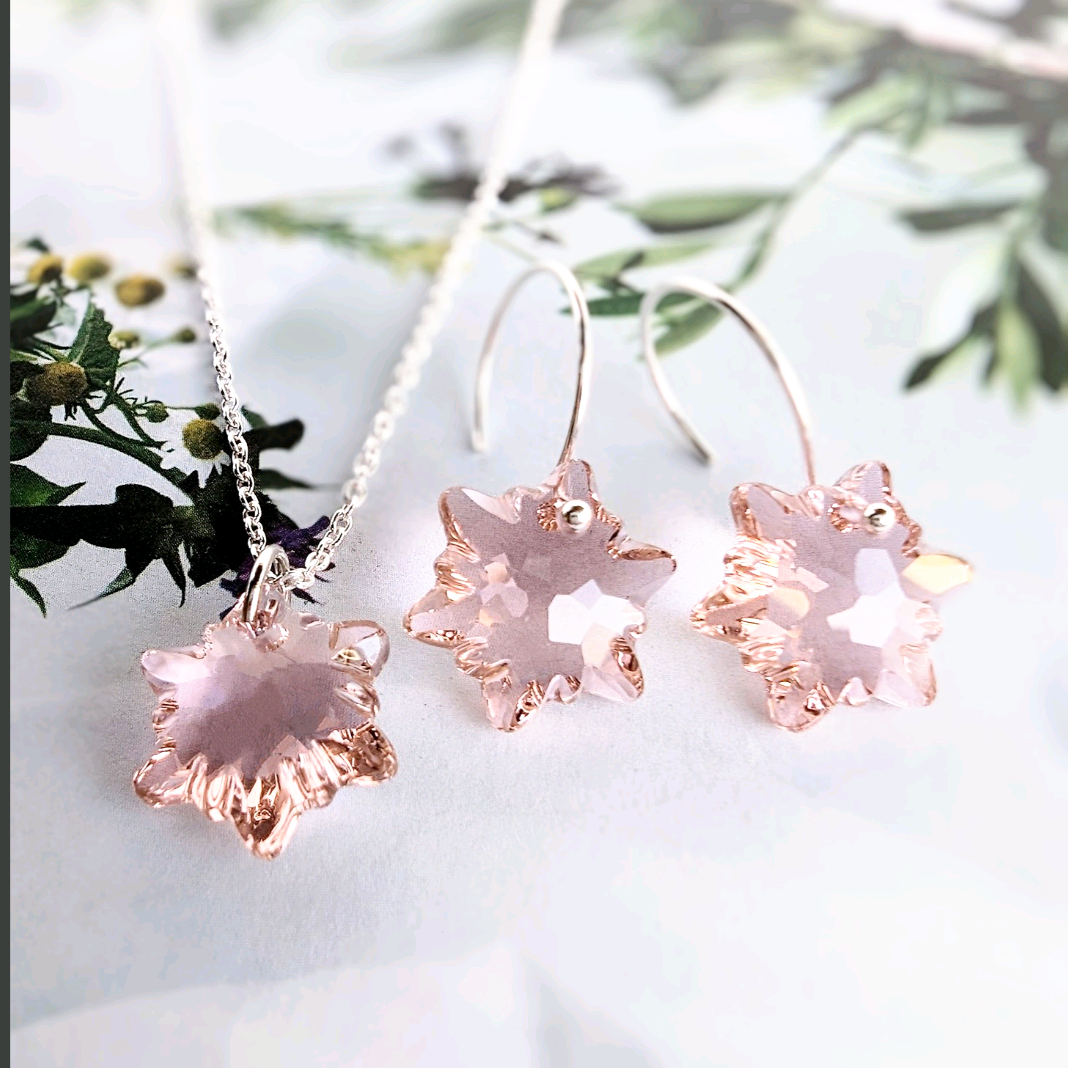 時を超えて咲く春色 French Champagne Pinkピアス＆ネックレスセット/サージカルSV925