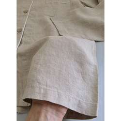 リネンパジャマ　リネンルームウエア　長袖シャツ＋パンツ　上下セット　ベージュ男性女性M-XLサイズ　L155 17枚目の画像