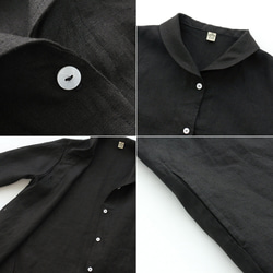 四季皆可使用的亞麻披肩領夾克外套 長89cm（黑色）CO08 第9張的照片