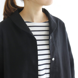 四季皆可使用的亞麻披肩領夾克外套 長89cm（黑色）CO08 第4張的照片