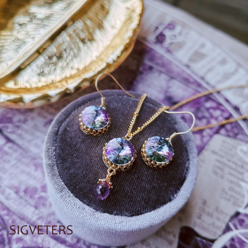 フックピアス ストーンネックレス　ギャラクシー ウエスタン ヴィンテージ  クラシック　オーストリアクリスタル