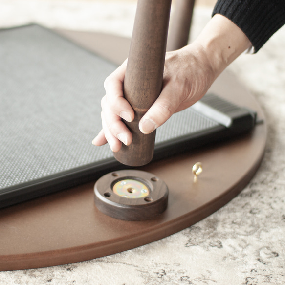 ウォルナット材のラウンドこたつ / こたつ単体［90cm] フラットヒーター 節電 テーブル 日本製 テーブル 日本製 1時間の電気量 ＋4