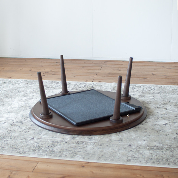 ウォルナット材のラウンドこたつ / こたつ単体［90cm] フラットヒーター 節電 テーブル 日本製 テーブル 日本製 1時間の電気量 ＋4