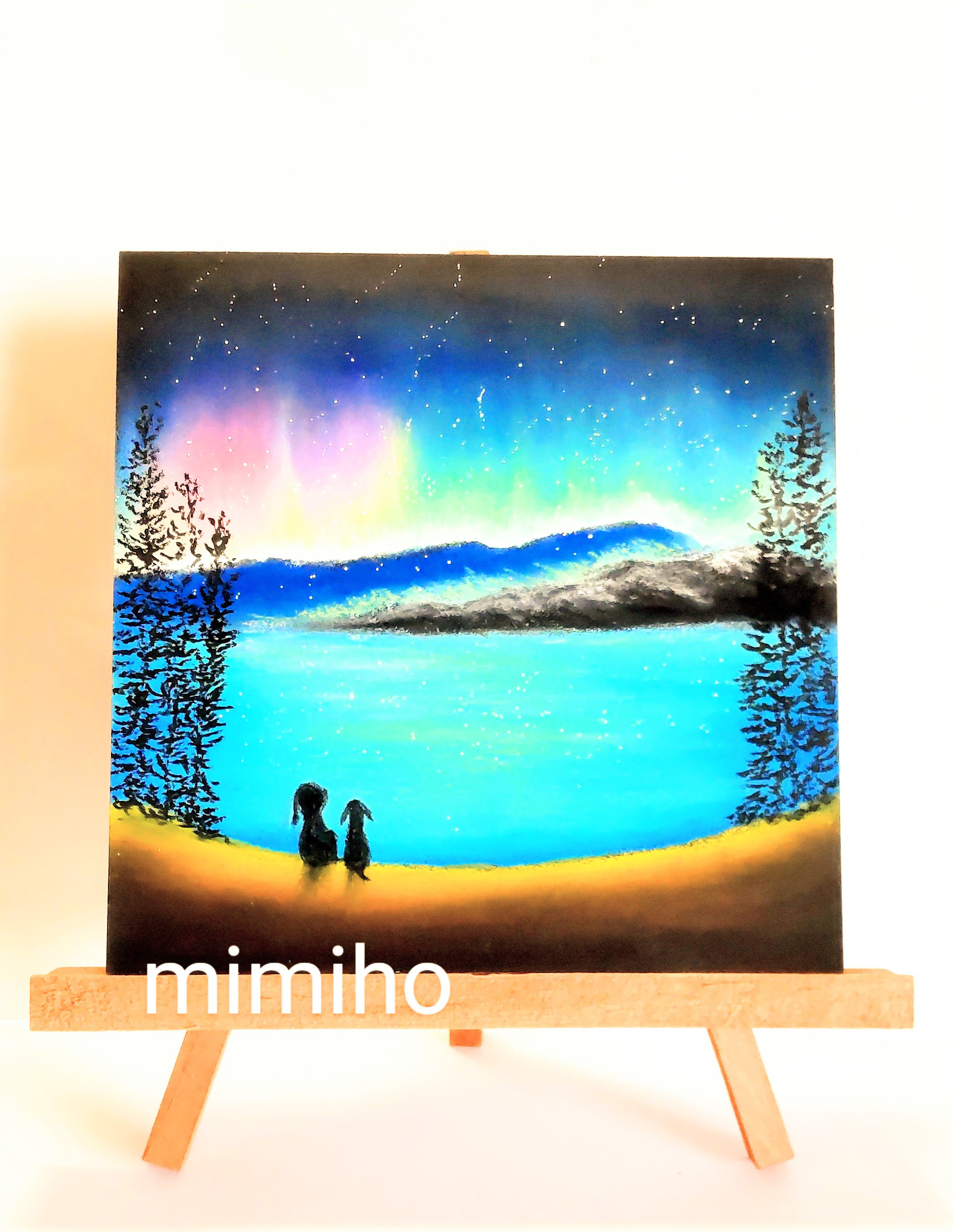 オーロラの冬の湖 パステル画 原画 オーロラの冬の湖 パステル画 原画 絵画