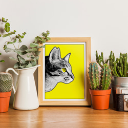 (アートポスター)猫横顔②_黄色 5枚目の画像
