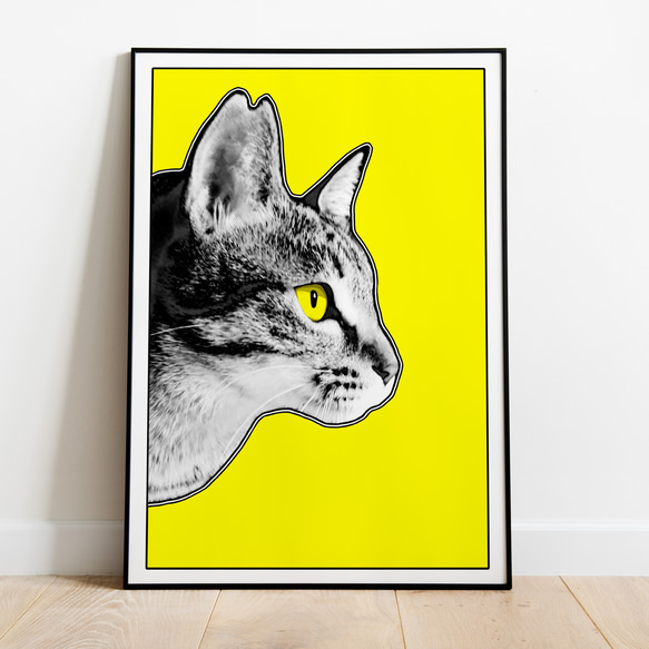 (アートポスター)猫横顔②_黄色 3枚目の画像