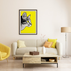 (アートポスター)猫横顔②_黄色 4枚目の画像