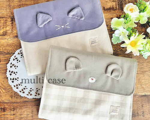 マルチケース＊ねこさん＊くまさん〈送料無料〉母子手帳Lサイズ．A5