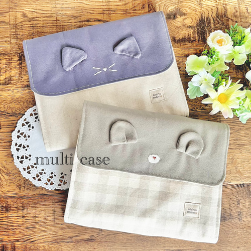 マルチケース＊ねこさん＊くまさん〈送料無料〉母子手帳Lサイズ．A5