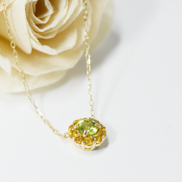 K10 ミモザ風 ペリドット シトリン ペンダント CB0488BS
