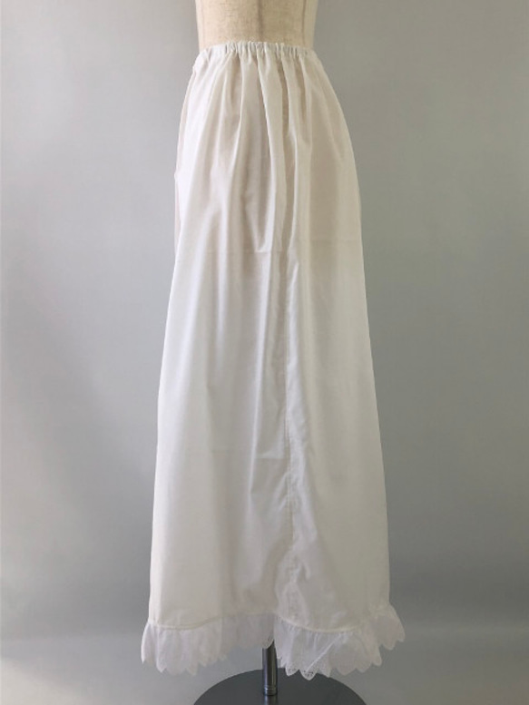 ペチコート　綿ローン　高級レース　ゴムウエスト　ロング　87cm丈　白　インナースカート　アンダースカート 3枚目の画像