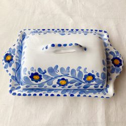 陶器のバターケース BUR003 マヨリカ焼き イタリア陶器  ブルー 3枚目の画像