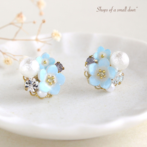 ネモフィラ*コットンパールビジューピアス/イヤリング 卒業式 成人式 