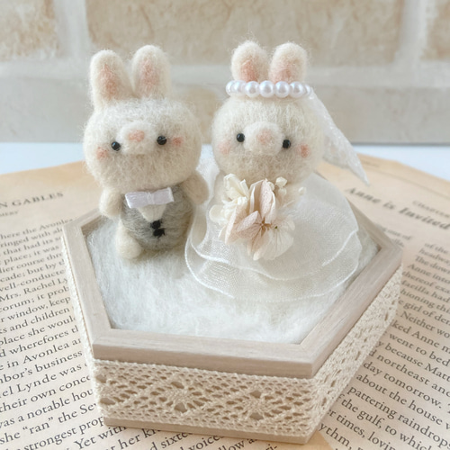 ✿羊毛フェルト✿くまさんとうさぎさんのHappy Wedding♡✿ハート✿