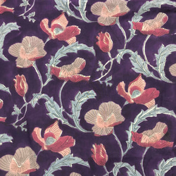 [50公分單位]紫色栗色大花印度手工版畫布料紡織棉 第3張的照片