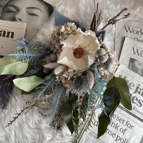 ドライフラワー ブーケ～パームフラワーのブルーブーケ