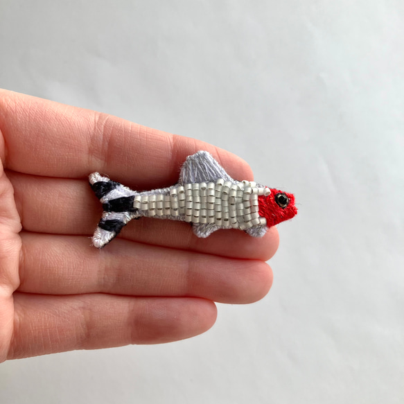 熱帯魚　"ラミーノーズテトラ"刺繍ビーズブローチ　魚モチーフ　軽いブローチ 5枚目の画像
