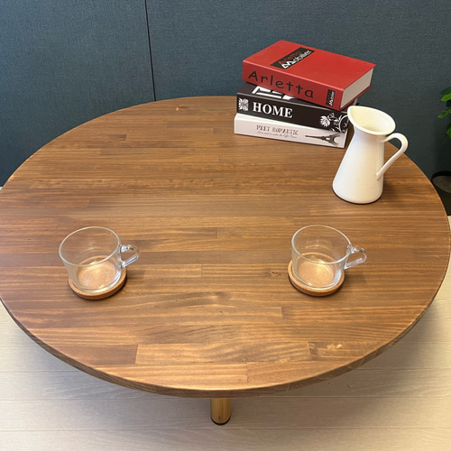 送料無料】 ローテーブル 丸形 90cm パイン ブラウン ねじ込み脚 ロー