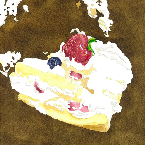ショートケーキの原画 （原画「三匹の猫〜いちごショートケーキ
