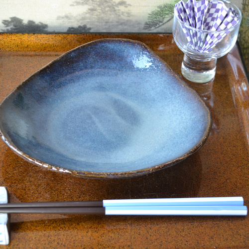 再入荷！】おにぎり皿(大) 大皿（コスモブルー）パスタ皿 ☆萩焼 陶器