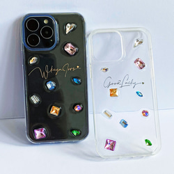 文字刻印+豪華なドリル付き透明なスマホケース 多機種対応❤iphone14 iphone13 iphone15 1枚目の画像