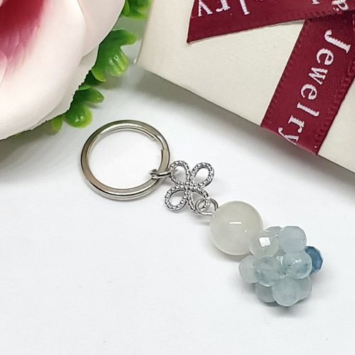 アクアマリン&ムーンストーン＊キーホルダー＊天然石＊ストラップ