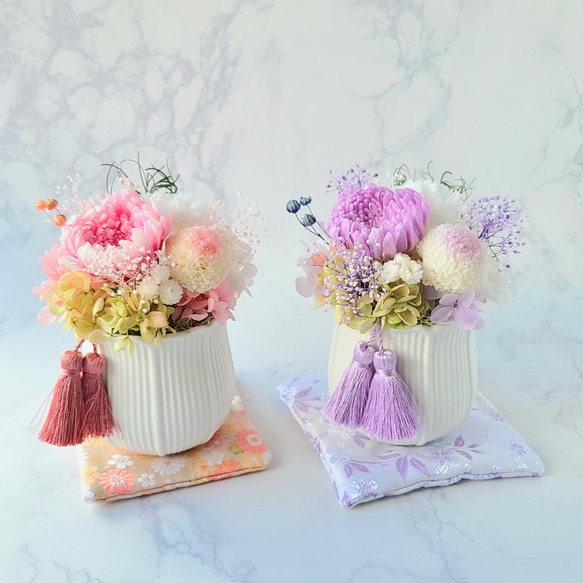 【2色から選べる】コロンとかわいいプリザーブドフラワー仏花　和風アレンジ 9枚目の画像