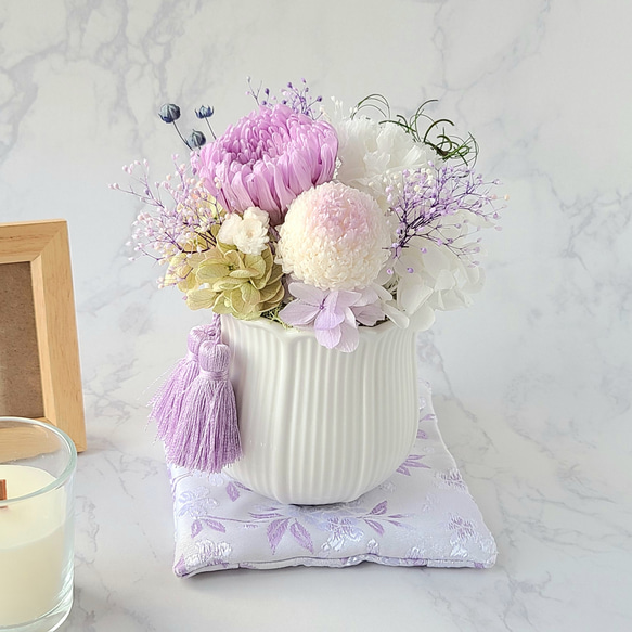 【2色から選べる】コロンとかわいいプリザーブドフラワー仏花　和風アレンジ 2枚目の画像