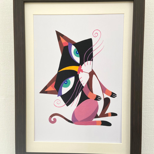 猫オリジナル絵画(作品No.08) A4サイズ(額付き) 絵画 Kam•leon 通販 