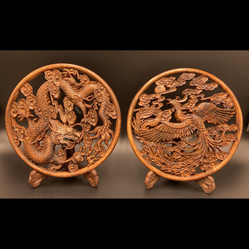 creema限定福袋】金屏風付き 龍神鳳凰 2枚セット 20cm アンティーク 