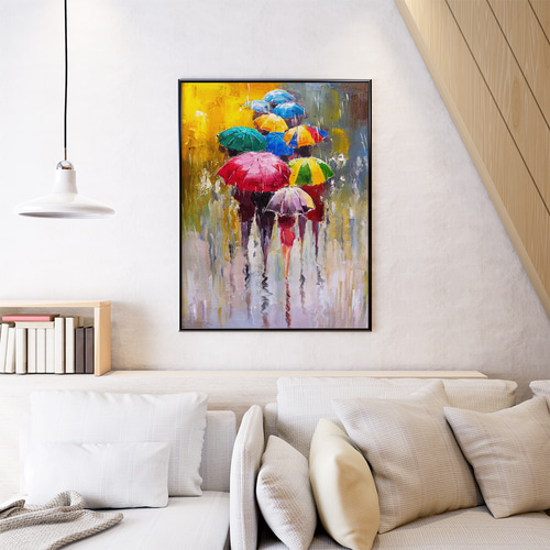 アートポスター 雨 傘 カラフル 抽象画 レイン おしゃれ 北欧風 モダン