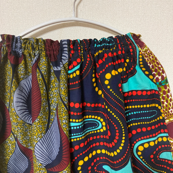アフリカン　パッチワークギャザースカート♪ アフリカ生地　アフリカ布　キテンゲ