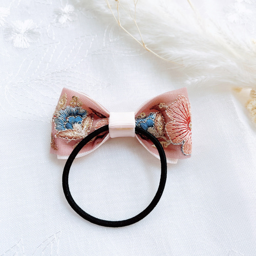 大人可愛いリボンヘアゴム☆インド刺繍リボン×ペタシャムリボンP142　冠婚葬祭 楽天市場】インド刺繍リボン/ヘアゴム/大人可愛い/くすみカラー