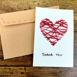 【感謝】紙刺繍メッセージカード(赤ハート) 3枚目の画像