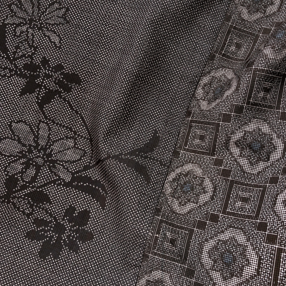 "大島紬ワンピース" パッチワーク テントワンピース グレー ロング ノースリーブ 上品 上質 M〜3L（B5304） 15枚目の画像